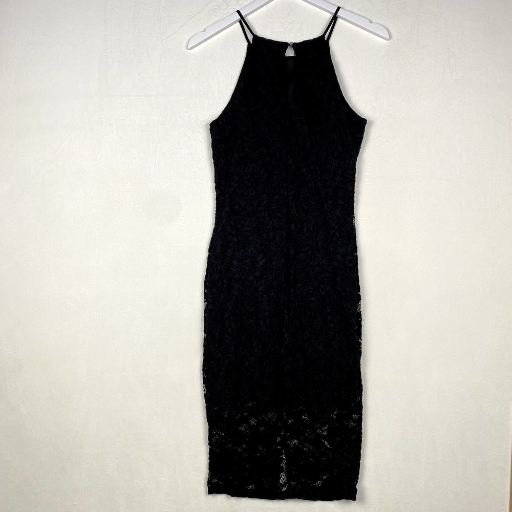 Love J Women's Size M Black Lace Bodycon Fitted Midi Sleeveless Dress - Picture 6 of 8